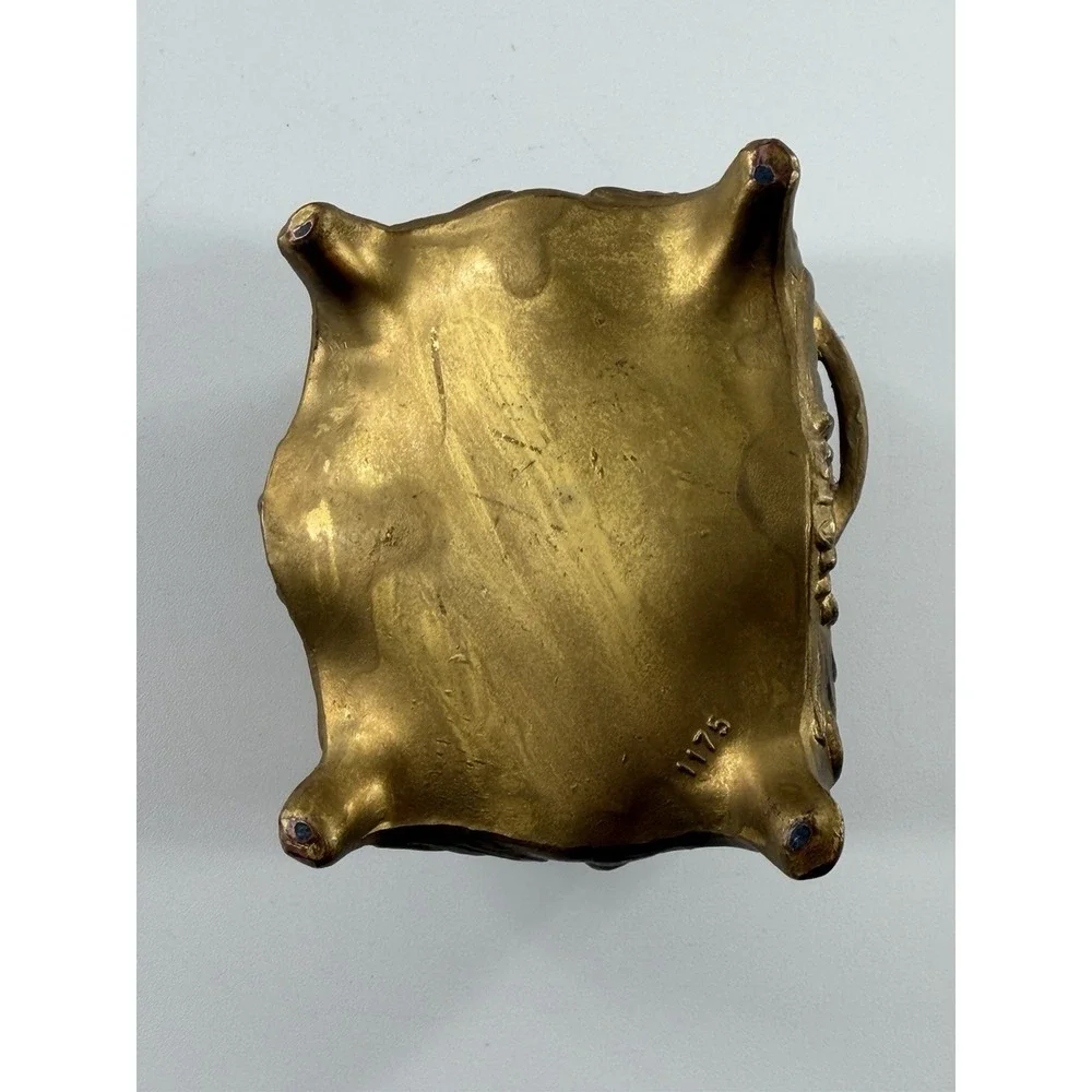 Antique Art Nouveau Jewelry Casket Gilt Spelter Floral Trinket Box 1175